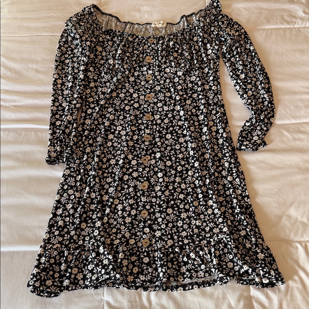 Floral Black and White Dress